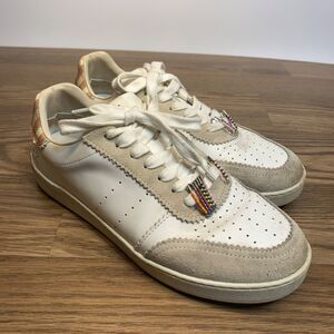 Woman LOEFFLER RANDALL Keeley Gray white Lace Up Sneaker Size 8.5 Shoes Leather
